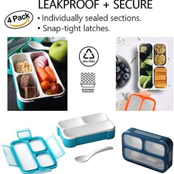 Snack Containers - SMALL Bento Lunch Boxes for Kids Girls Boys 4 Pack - Picture 3 of 5